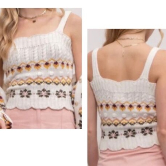 BLU PEPPER COZY LIFE Knit Sweater Cropped Tank Top Cream Multicolor Women Size M - Picture 2 of 9